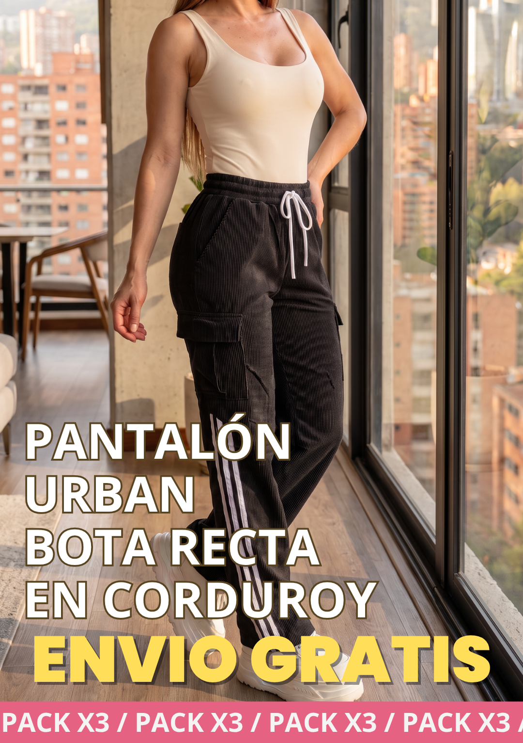 PACK X3 PANTALON URBAN CARGO BOTA RECTA EN CORDUROY